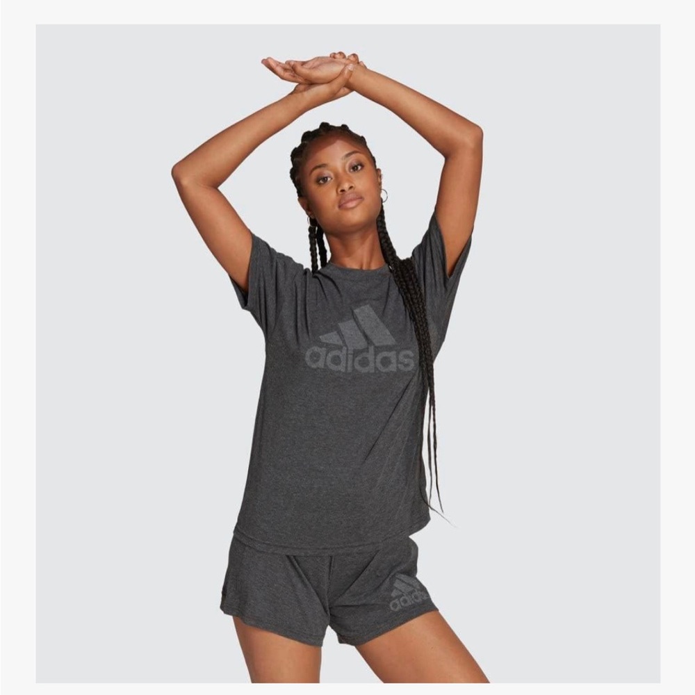 Adidas Women's Gray and Black Logo T-Shirt